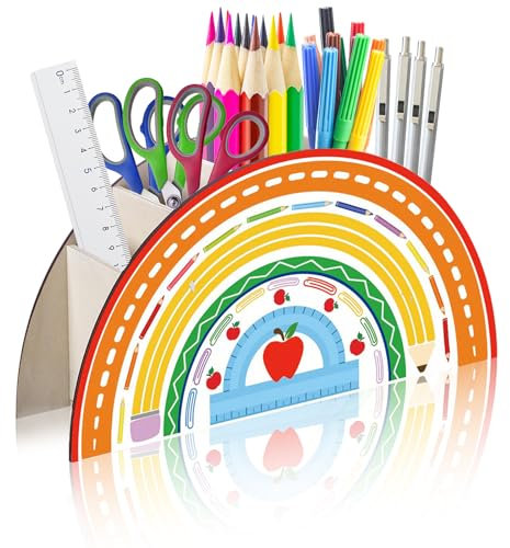 NVGVUP Pencil Pots for Classroom, Wooden Desk Organiser, Creative Pen Holder for Desk, Kids Stationary Organiser, Pen Pot Rainbow for Office School Home Supplies, School Supplies for Girls