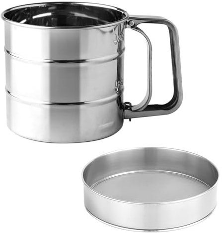 HTRTRR Colador de harina con una mano, colador de acero inoxidable, colador de azúcar en polvo, colador de harina, colador de harina, colador fino de acero inoxidable, colador de cocina de acero