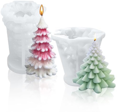 2PC Christmas Candle Moulds,Christmas Tree Silicone Candle Molds – Multipurpose Moulds for DIY Crafts, Scented Candles, Soap, Chocolate, and Holiday Gifts – Ideal for Christmas Decor