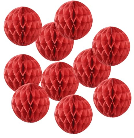 PATIKIL 10 Stück 10 cm Pompons Deko, Tissue Paper, Pom Poms Blumenbälle, Papierblumen, Hängende Papierblumenbälle, Dekoration für Party Hochzeit Zuhause Hintergrund Deko Geburtstag, Rot