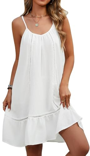 Vancavoo Robe de Plage Femme Cache Maillot de Bain D'été Tunique de Plage Courte Décontracté Dress Bikini Cover Up Bohème Beachwear,Blanc,L