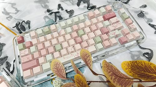 kakiwutj Peach Blossom Keycaps Side Print Custom Cherry Profile PBT Shine Through Keycaps Pink Green 128 Keys for Mechanical Keyboards 60% 65% 75% Backlit Key Caps