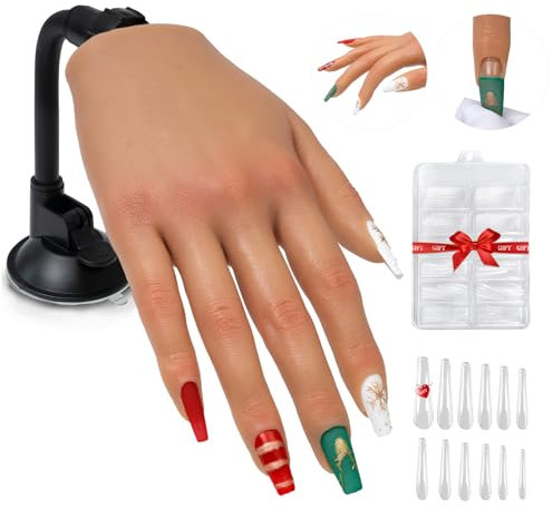 Nail Silicone Practice Hand For Acrylic Nails Practice Fake Hand Nail Art Training Tools Hand Tattooed Manicure Beginners suits Nail Jewelry Showcase Supplies