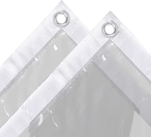 Ezcasch 1.5x2m Transparent Tarpaulin, 420g/m² Outdoor Vinyl Clear Tarp | With Rope and Cable Ties, Clear Vinyl Tarpaulin, 420g/m² Heavy-Duty PVC Tarps, Waterproof, Aluminium Grommets