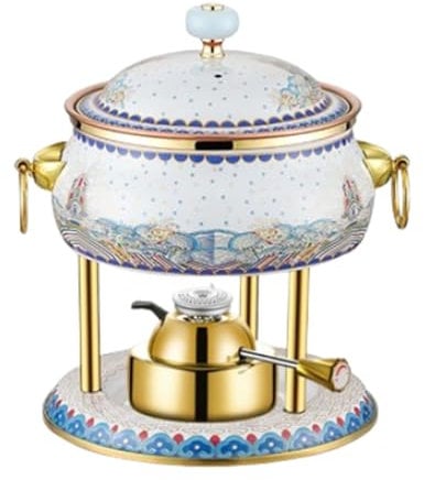 Luxuriöser persönlicher Hot Pot aus Cloisonné-Emaille – Kompakter Einzelportions-Tischkocher, hochwertiger Spiritusbrenner für zu Hause, zum Essen allein oder für Elegante,E