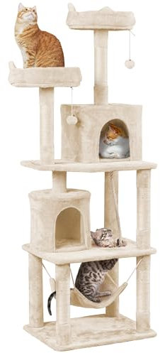 Yaheetech 179cm Cat Tree Multi-level Cat Tower Large Climbing Scratching Posts with Condos/Perches/Hammock Broad-space kitten Activity Centre, Beige