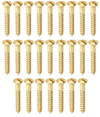 PATIKIL Paquete De 25 Tornillo Para Madera Tornillos Autoperforantes Dorado | De Cabeza Ovalada Y Ranurada M3.5 X 25mm, De Latón Macizo, Para Conexión De Muebles De Madera