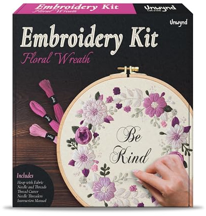 Unwynd Embroidery Kit Floral Theme for Beginners, Satin Stitch Hand Embroidery Kit for Adults, Easy DIY Crafts, Starter Set with Flower Pattern