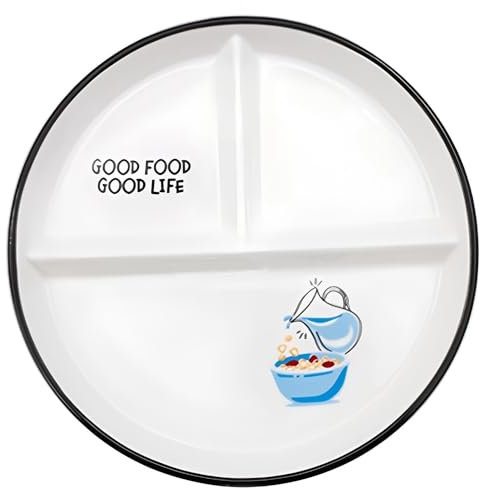 CompadreBol Piatto Diviso in Ceramica, Piatto a 3 scomparti per evitare la mescolanza dei sapori, Adatto per Pasta, Frutta, Insalata e Pane, Adatto al microonde