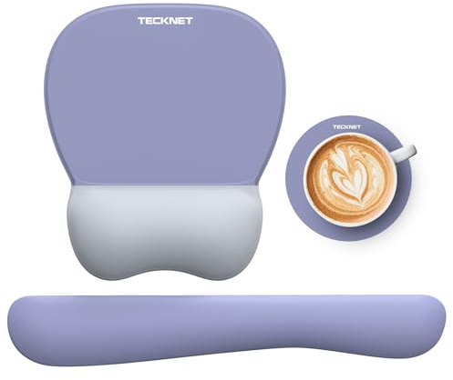 TECKNET 3-in-1 Ergonomisches Mauspad Gelkissen rutschfest Wasserdicht Lila | Oberfläche für Langlebigen Schutz, Memory-Schaum mit Hoher Dichte, Entlastet Handgelenk, Ideal für Gaming, Büro und Zuhause.