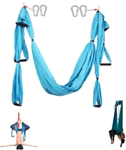 Aerial Hammock,Yoga Swing Set, Inversion Swing Sling with Hammock Ceiling Mount for Indoor Outdoor Aerial Yoga Fitness Hanging Straps Pilates Training (Sky Blue)