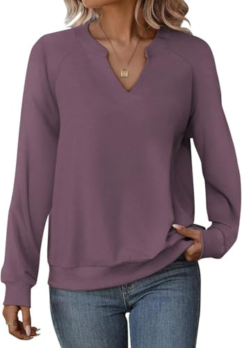 Cuptacc Felpa Donna Elegante Maglia Donna Scollo A V Maglione Manica Lunga Top Pullover Viola XL 46-48