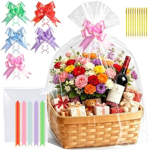 ENUTROF Geschenkfolie Transparent Klarsichtfolie Geschenkpapier 90x60cm | Groß 10STK Durchsichtig Cellophantüten Geschenktüten Durchsichtiges Zellophantüten für Geschenke Hochzeit Blumen(60x90cm)