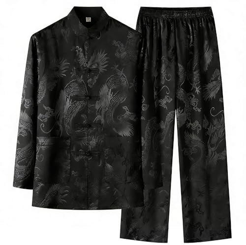 Kung Fu Uniform for Men and Women Chinese New Year Lunar Traditional Tai Chi Clothing Halloween Cosplay Costume (Black, Large)