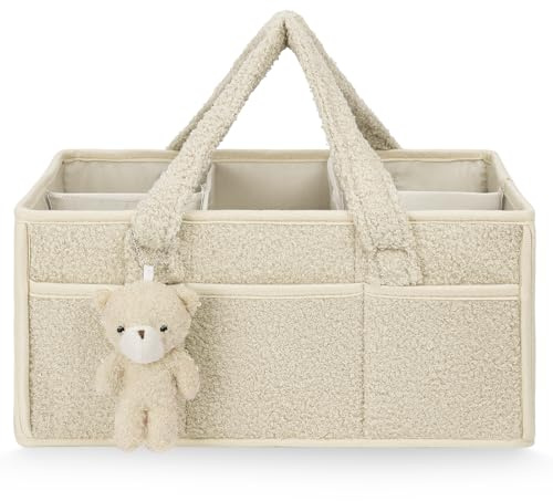 HAGOT Baby Windel Caddy Organizer, Windel Organizer, Plüsch Baby Diaper Caddy mit Fächern & Griffen, Off-White
