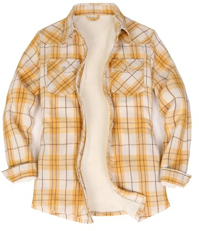 ZENTHACE Damen-Sherpa-Fleece-Futterte Plaid-Flannel-Jacke, Knopfverschluss-Flannel-Hemdjacke (Vollständige Sherpa-Futterung)