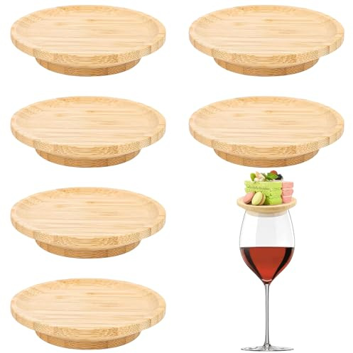 WQNNQW 6 Stück Weinglas Topper Holz,10cm Rund Weinglastopper Holz | Wine Glass Charcuterie Topper,Vorspeisentelle Weinglas Aufsatz für Desserts Getränke Familienessen Party