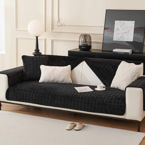 MAJINGC Flanell Sofabezug für Eckcouch 1 2 3 4 Sitzer 70X150cm-1 Piece L-Form,Sofa Bezug für Sektionssofa waschbar Sofa Überzug rutschfest Schwarz