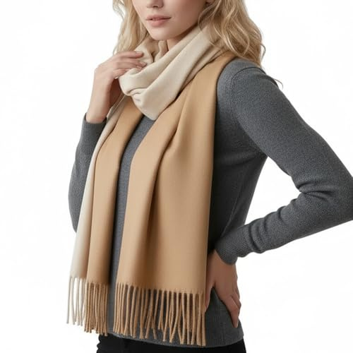 PFLife Wollschal Damen 200×70 cm Kaschmir Gefühl Warm Weich Oversize Wendbar Mit Fransen Geschenkbox
