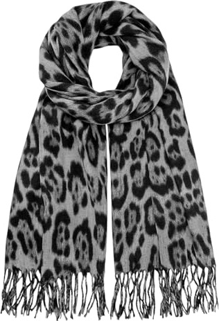 MUNSKT Damen XXL Schal Kuscheliger Klassisch Streifen warmer Leoparden Muster Herbst Halstuch 3 farbiger Fransen Poncho Schal Leo Damen Winter Warme Super Lange Stola Oversized