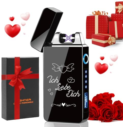 LOMUG Feuerzeug Elektrisch, USB Aufladbar Elektro Lichtbogen Feuerzeug, Geschenke für Männer, Männer Papa Man (Schwarz-Valentinstag)