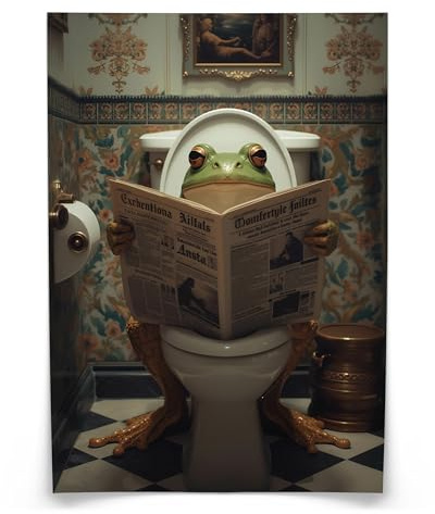 Muralo Poster Frosch auf der Toilette, ohne Rahmen, UV-beständig - 50x70 cm | Bilder, glatte und seidige Oberfläche, fotografische Druckqualität - ideal für Badezimmer und WC