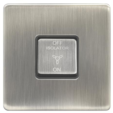EVOGES Terra Fan Isolator Switch – 1 Gang 1 Way 3 Pole 10AX Rated, Decorative Wall Switch for Bathroom and Extractor Fan Isolation, UK Wiring Accessories (Brushed Chrome (Grey Insert))