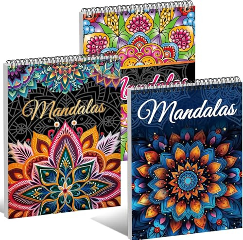 Kalysky 3 Pack Mandala Colouring Books for Adults, A4 Adult Colouring Books | Colouring Books for Women with 60 Patterns, Mindfulness Colouring Books for Adults Spiral, Stress Relief Gift for Women Men