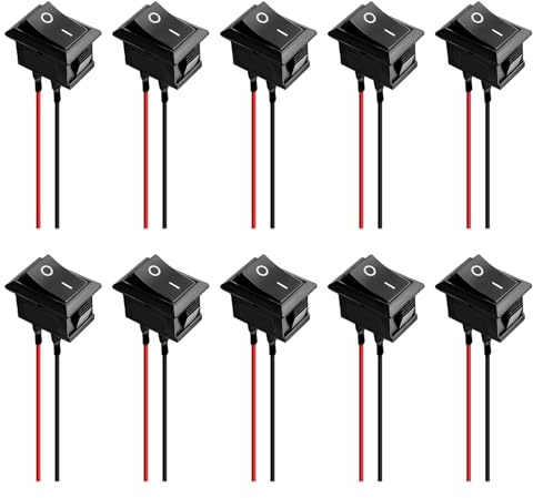 10 Stück Mini Schalter Wippschalter T85 KCD1-101 mit Kabel, 2 Polig SPST ON/OFF Kippschalter Belastbar bis 10A/125V und 6A/250V für KFZ Boote und Elektrische Geräte Schwarz