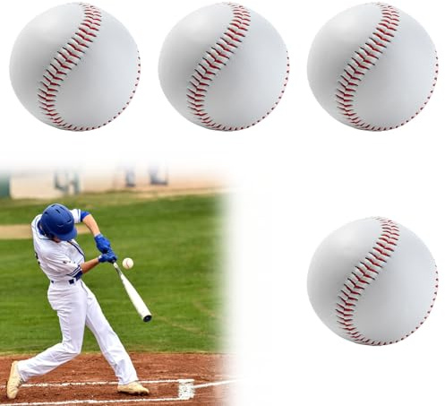 4 Stück Baseballs 9 Inch Professionelle Handgenäht Baseballs Weiche Gummikern Basebälle PVC Basebälle Soft Baseball Bälle Kinder Baseball Set für Erwachsene Jugendtraining Training Outdoor Ausrüstung