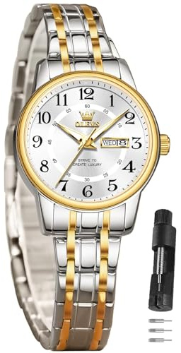 OLEVS Damenuhr Elegante Wasserdicht Klassische Frauen Uhr mit Quarzwerk, Modisches Design mit Datumsanzeige Leuchtzeiger Armbanduhr Damen Exquisites Design für Damen Schlicht Armbanduhren