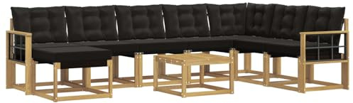 vidaXL Outdoor-Sofagarnitur mit Kissen 9 pcs Weiß und Schwarz, Modernes Garten-Sofa-Set, wetterfeste Möbel, strapazierfähige Couch, perfekte Sitzgelegenheit am Pool