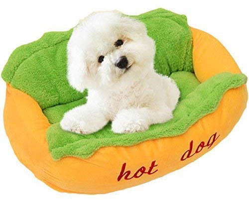 Dominiti Hundebett Hot Dog, Schlafplatz zum chillen, Hundekissen für kleine Hunde und Welpen