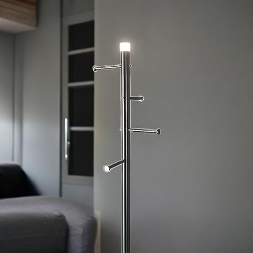 Dapo Garderobenständer mit LED Beleuchtung Metall Kleiderständer H 180cm Garderobe Standgarderobe Flurgarderobe (silber)