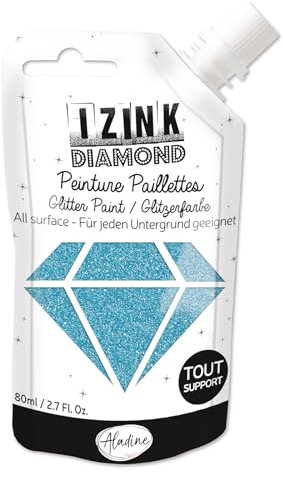 Aladine - Izink Diamond - Peinture Pailletée - Ultra Concentrée en Paillettes - Décoration Tout Support - DIY et Loisirs Créatifs - Made in France - Gourde Souple 80 ml - Bleu Ciel