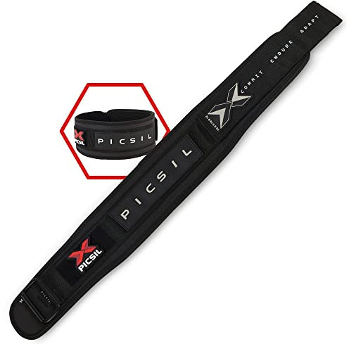 PICSIL Ceinture pour Haltérophilie, Support Lombaire, Très bien Pour les Squats, Crosstraining, Gym, WODs, Ceinture Personnalisable, Taille Confortable, Unisex (M, Noire)