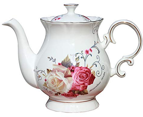 Jomop European Style Ceramic Flower Teapot Coffee Pot Water Pot Porcelain Gift Large 5.5 Cups (1, Rose)