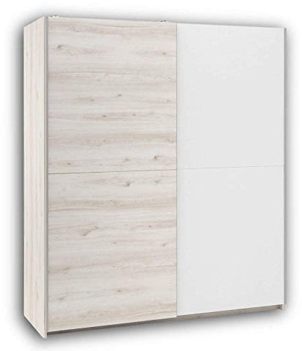 Stella Trading CUBY Schöner Kleiderschrank für Ihr Babyzimmer - Vielseitiger Schwebetürenschrank mit viel Stauraum in Aurum Optik, Weiß - 170 x 196 x 60 cm (B/H/T)