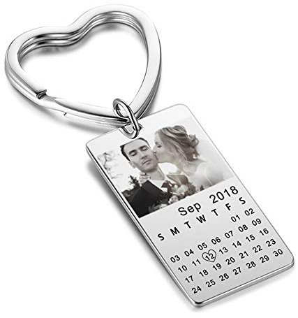 Porte-clés élégant - Cadeau d'anniversaire ou de mariage (personnalisable), Bague rectangle en forme de cœur, F
