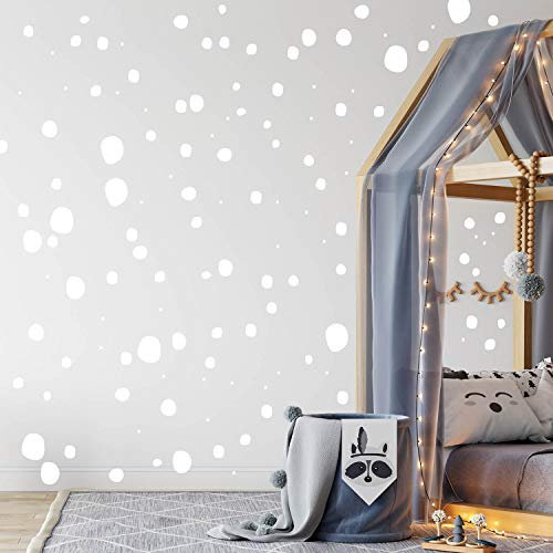 TUPFEN DOTS Wandtattoo 128 Stück | rund & handgezeichnet Punkte | Konfetti AUFKLEBER Kindergarten | unregelmäßige Punkte Wandsticker Kinderzimmer EINFARBIG (Weiss)