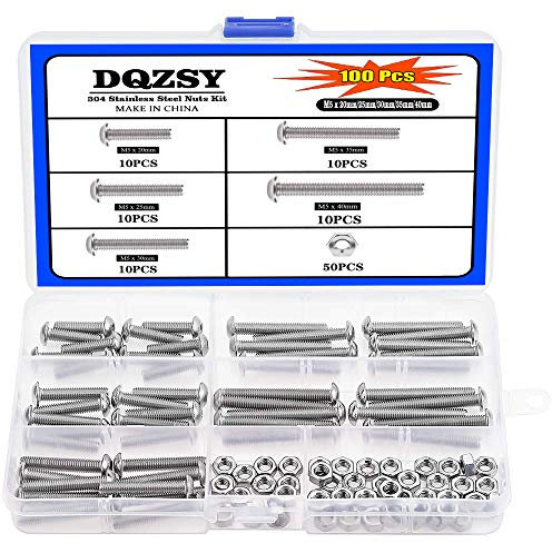 100 pz M5 x 20mm / 25mm / 30mm / 35mm / 40mm Viti a testa bombata esagonale, 304 in acciaio inox filettatura completa Viti per macchina Bulloni Kit dadi