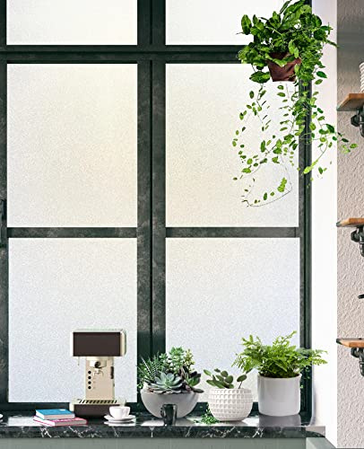 Frosted Window Film Self Adhesive Roll 90 X 200 cm, Shackcom Privacy Film for Glass Windows Static Cling with No Glue Removable Opaque Window Film Anti UV Heat Control for Home Office & Bathroom