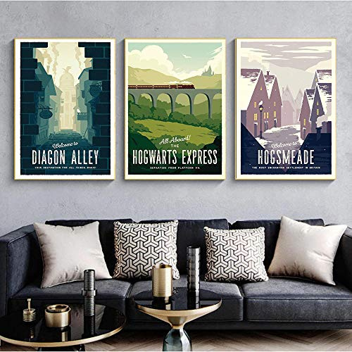XIXISA HD-Druck Vintage Kunst Malerei Winkelgasse Hogwarts Express Hogsmeade Retro Poster Reiselandschaft Poster Wandkunst Bild 40x60cm Kein Rahmen