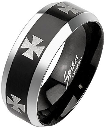 Mianova Herren Band Ring Edelstahl mit Kreuz Bandring Herrenring Partnerring Biker Rocker Schwarz Silber Größe 73 (23.2)