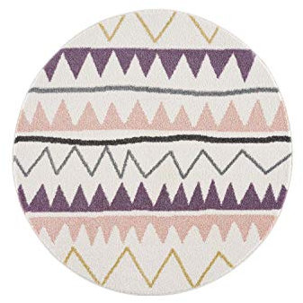 payé Teppich Rund Kinderzimmer - Cream - 160x160 cm - Abstrakt Berge - Geometrisch Dreieck- Kurzflor Kinderteppich Spielteppich - Oeko-Tex Standard 100
