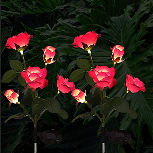 ZQX Solar Blumen Lichter Außen Wasserdicht Solarlampe mit Größerer Rose Blume und Breiter Solarpanel für Garten, Weg, Party, Dekoration - 2 Pack Rot