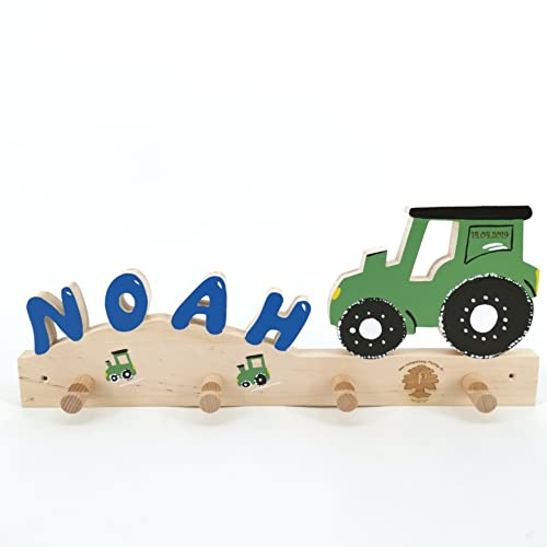 Kindergarderobe - Kleiderhaken Kinder - Holz mit Name (Traktor)