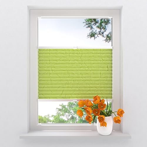 Plissee mit Bohren 120 x 130 cm Grün lichtdurchlässig, plissee innen, Montage ohne Bohren möglich, Fenster rollos für innen, Fenster plissee, pliseerollos, plissees
