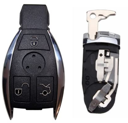 LT2CP Replacement Key Fob Cover Case for Mercedes A Class, B Class, C Class, E Class, S Class, M Class, S Class, SL Class, CL, CLS Class, CLK, GLK, GL 3 Button, Slot for 2 batteries,
