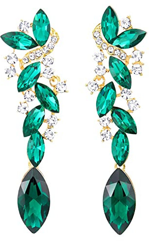 Verde Esmeralda Arte Deco Boda Rhinestones Marquise Cluster Chandelier Araña de Luces Statement Declaración Pendientes